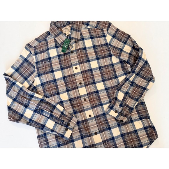 L.L. Bean Other - LL Bean Men Medium Flannel Shirt Traditional Fit Blue Brown Plaid NWT 228061